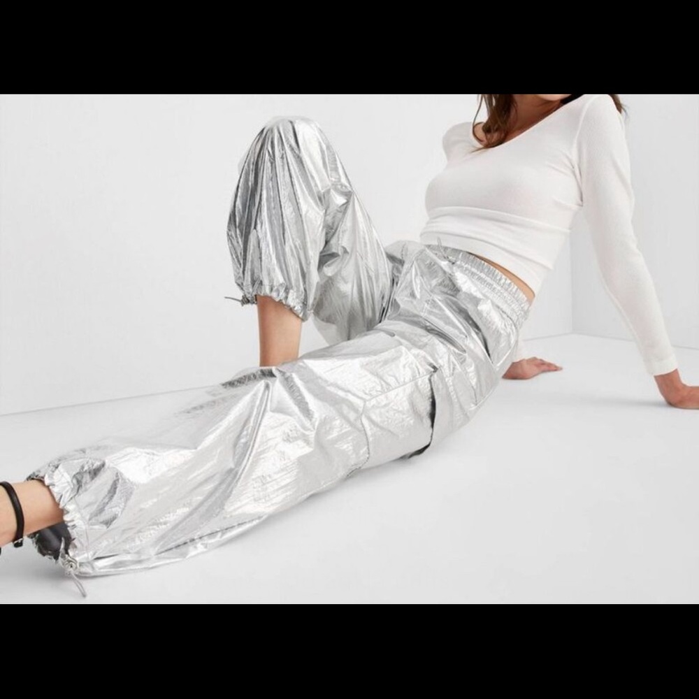 Silver Foil Parachute Pants - Size Small